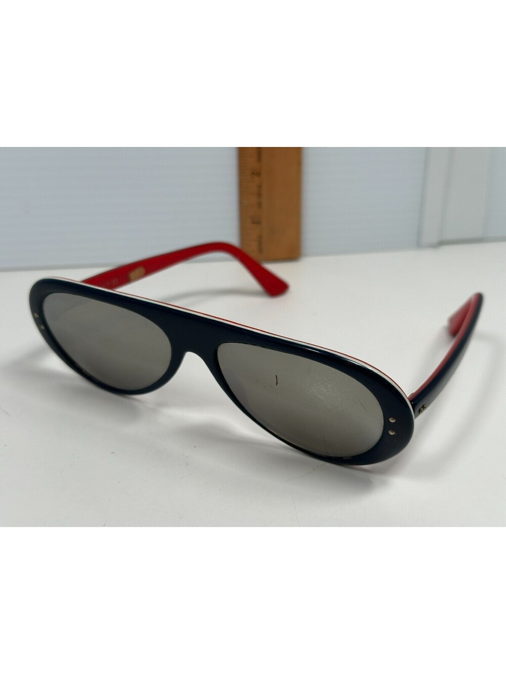 Vintage Style Eyes Aviator Sunglasses Japan #337 Unisex 70's Ski Red White Blue